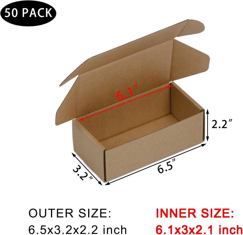 SUNLPH 50 Pack 6.5x3.2x2.2 Inches Small Shipping Boxes, Brown Corrugated Cardboard Boxes, Moving Mailing Packing Box - Image 2
